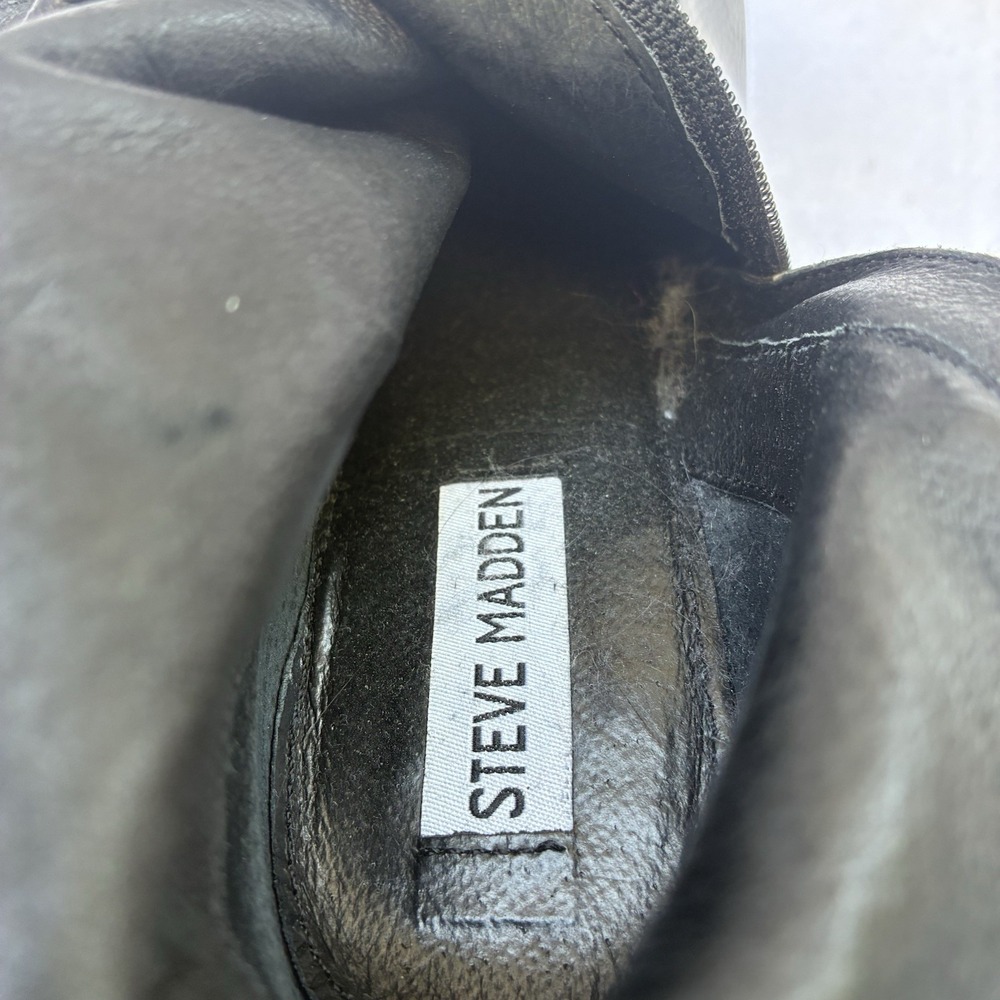 Steve Madden Galley Black Patent Block Heel Studded Boot Size 6 Goth Grunge Rock - Picture 5 of 7